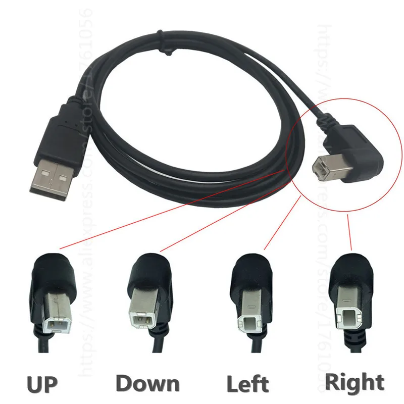 Cable USB de alta velocidad 2,0 A a B macho Cable de ángulo recto de 90 grados para Canon Brother Samsung Hp Epson Cable de impresora 5 pies 1,5 m