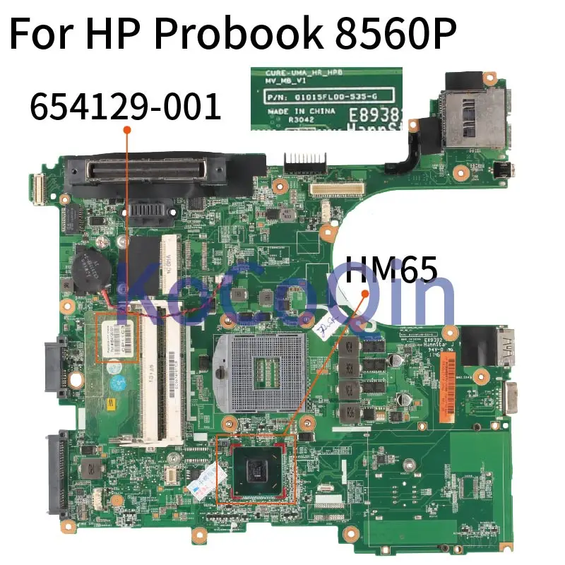 654129 -001 654129 -501 para HP Probook 8560P 6560B 01015FL00 HM65 placa base para ordenador portátil