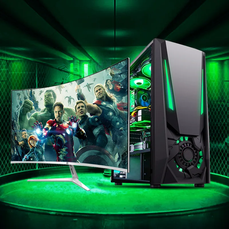 Un monitor de computadora con fondo verde y una imagen de los Avengers en él