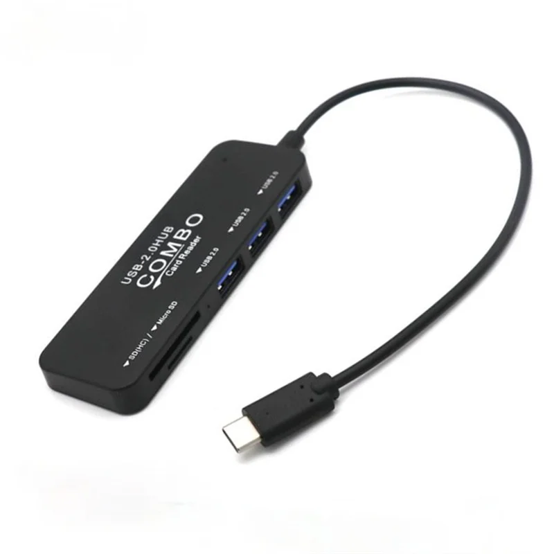 USB Combo USB 2.0 Hub Portátil Alta Velocidad 3 Puertos USB Divisor Lector Tarjetas Tipo C Todo Uno SD TF Ordenador Portátil PC - Vista principal del producto