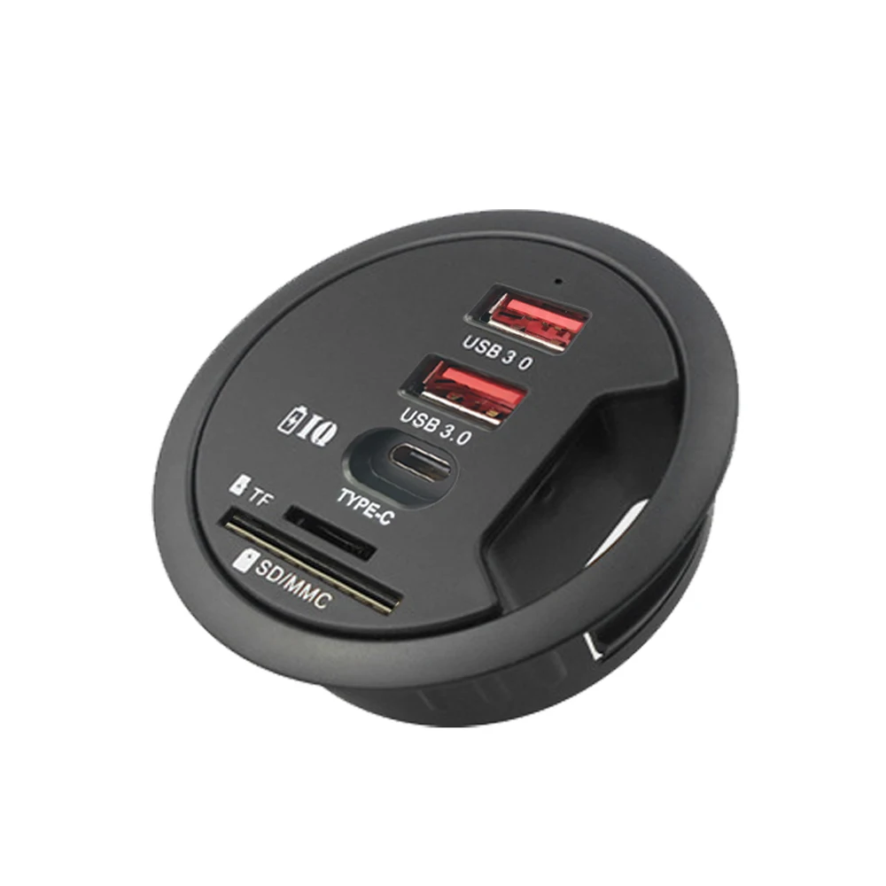 Concentrador USB de montaje en escritorio, concentrador con lector de tarjetas SD/TF, sonido estéreo externo, Puerto tipo C para PC/tableta, 3,0/2,0