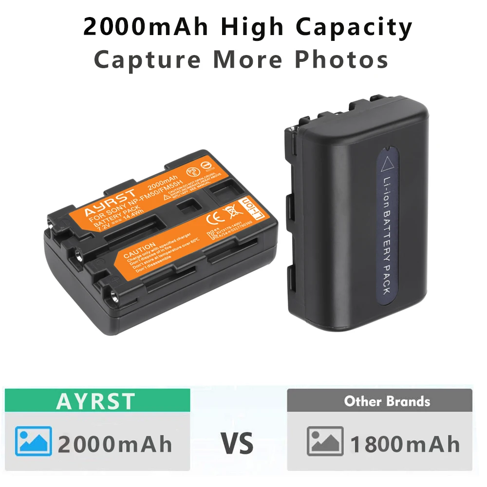2x 2000mAh NP-FM50 NPFM50 Batería para Sony NP-FM50 NP-FM30 NP-FM51 NP-QM50 NP-QM51 NP-FM55H y Sony M Tipo Serie Cámara - imagen 5