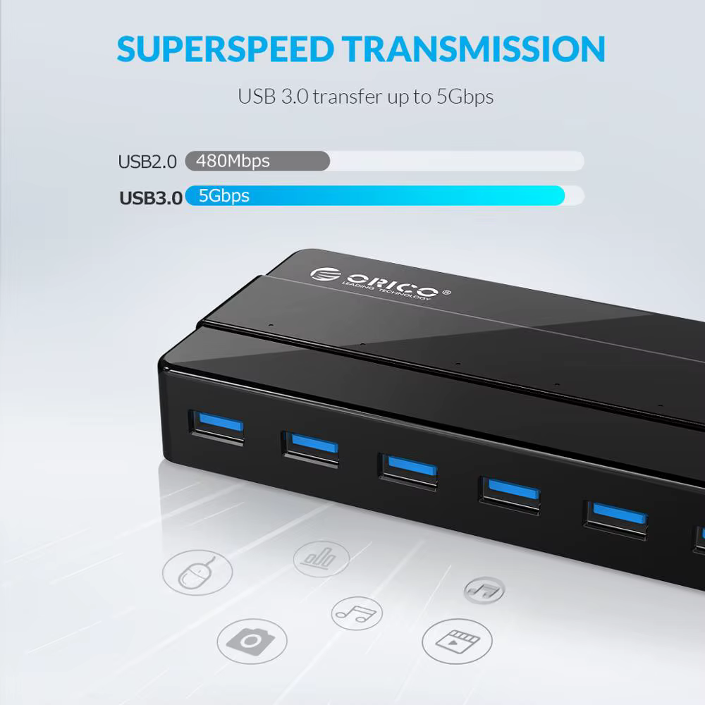 Hub USB 3.0 ORICO 7 Puertos - Adapter 12V - imagen 3