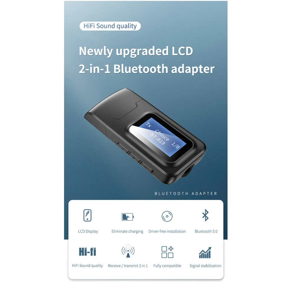 LccKaa-transmisor y receptor Bluetooth 5,0, adaptador de Audio inalámbrico con pantalla LCD EDR, 3,5 MM, 3,5 AUX, para coche, PC, auriculares, micrófono, TV - imagen 2