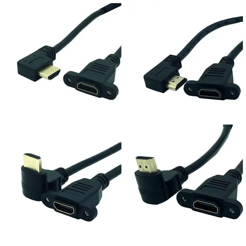 Cable de ángulo recto HD 2,0 V, montaje en Panel macho a hembra HD con tornillo 4K x 2k 60Hz, Cable de extensión compatible con HDMI