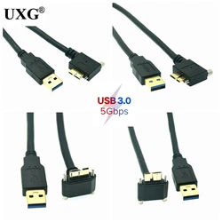 Cable USB 3.0 Micro B Macho 90° con Tornillos de Bloqueo