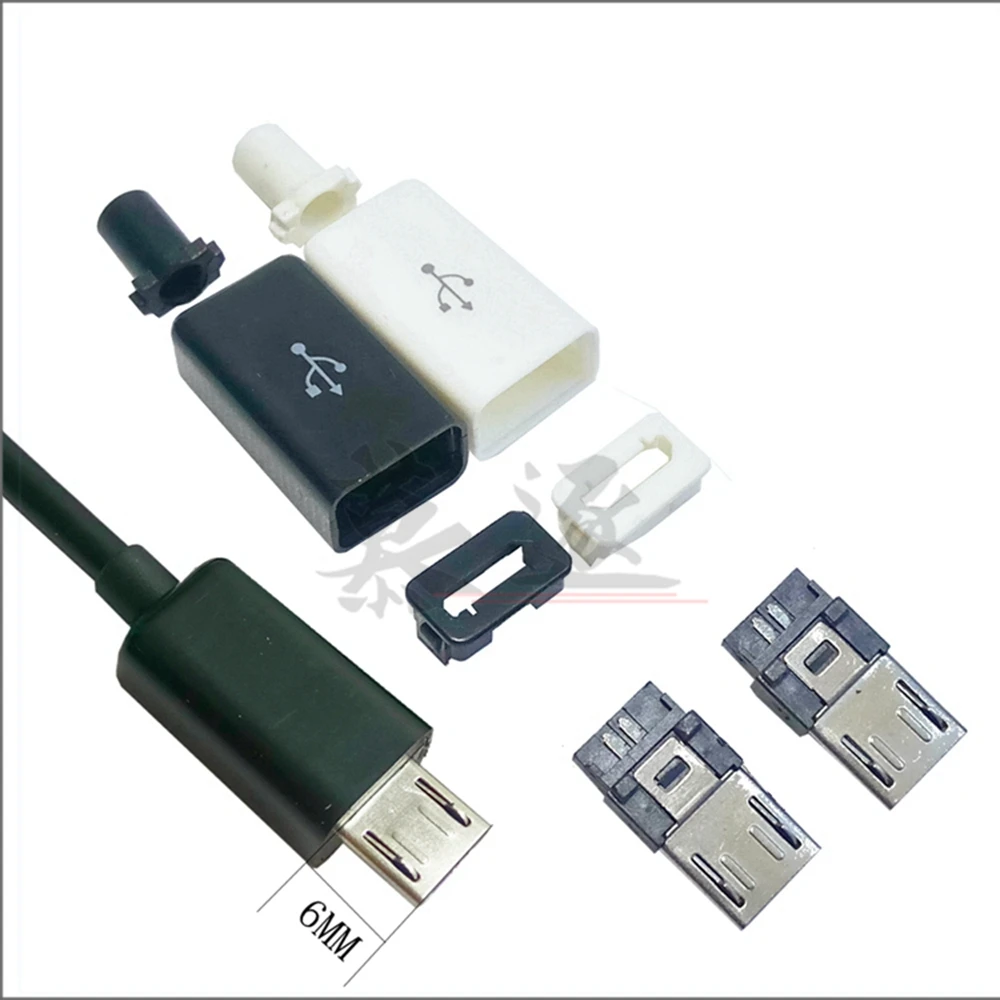 Conectores Micro USB tipo soldadura de 5 pines, cargador 5P, toma de carga trasera 4 en 1, blanco y negro, 10 Uds. - imagen 4