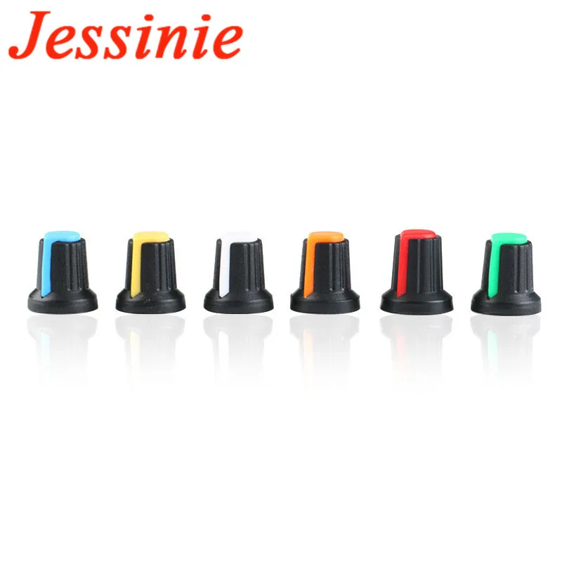 Kit de perilla de potenciómetro WH148, tapa de perillas de plástico, orificio de eje de 6mm, AG2, amarillo, naranja, azul, blanco, rojo, 5 valores x 6 piezas = 30 piezas, 30 piezas por lote - imagen 2
