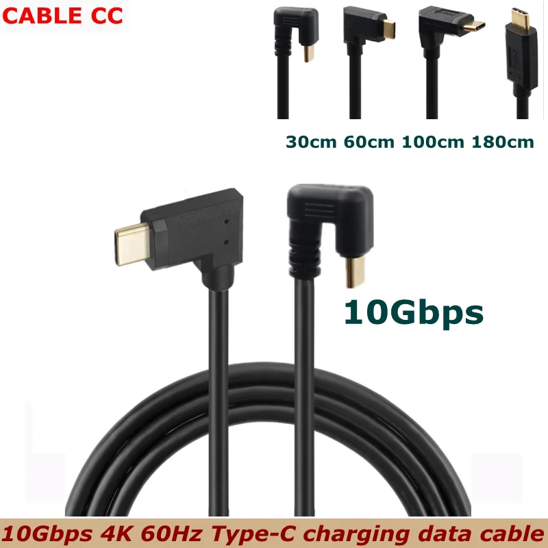 Cable USB 3,1 de alta velocidad de 10Gbps, 4K, 60Hz, 10Gbps, tipo C, macho a macho, para teléfono móvil, pantalla de ordenador, adaptador de codo en forma de U para coche