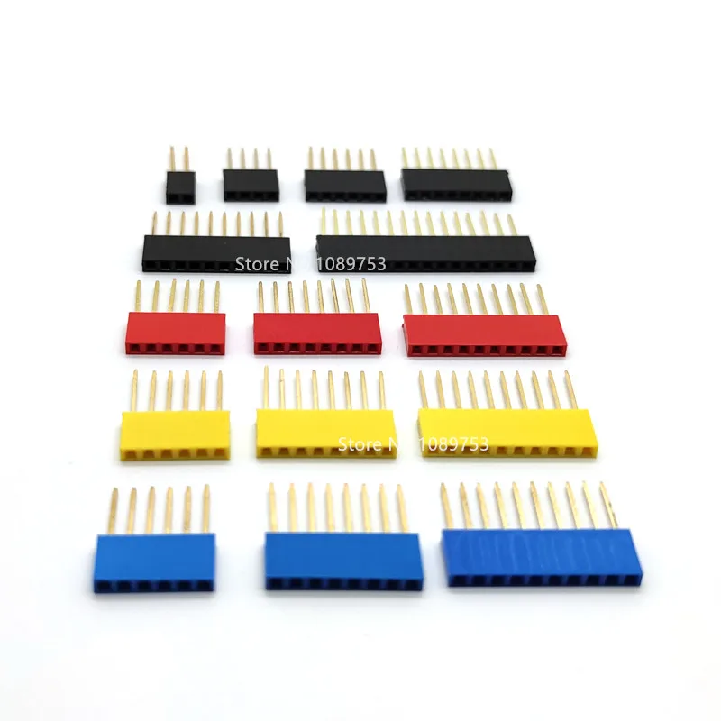 10 Uds 2,54mm patas largas apilables cabezal hembra 2/3/4/5/6/8/10/15P conector de una sola fila enchufe Multicolor para Arduino PCB