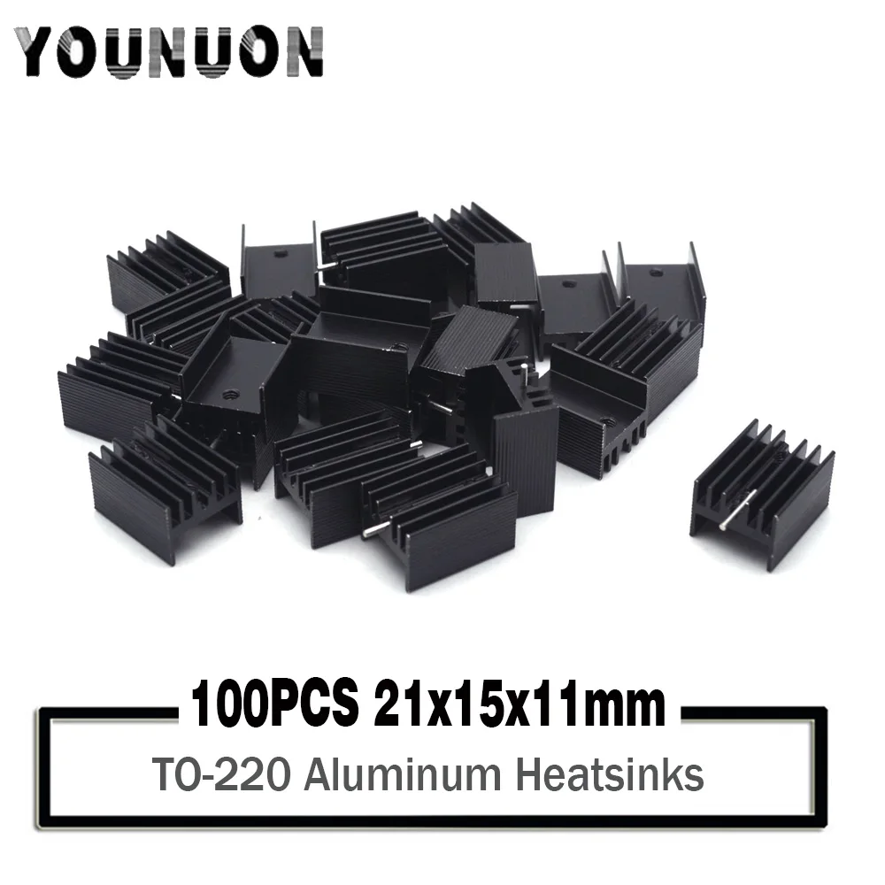 Radiador disipador térmico de aluminio negro, 100 piezas, 21x15x11mm TO-220 TO220, para MOS,7805, transistores de triodo, disipación de Chip IC