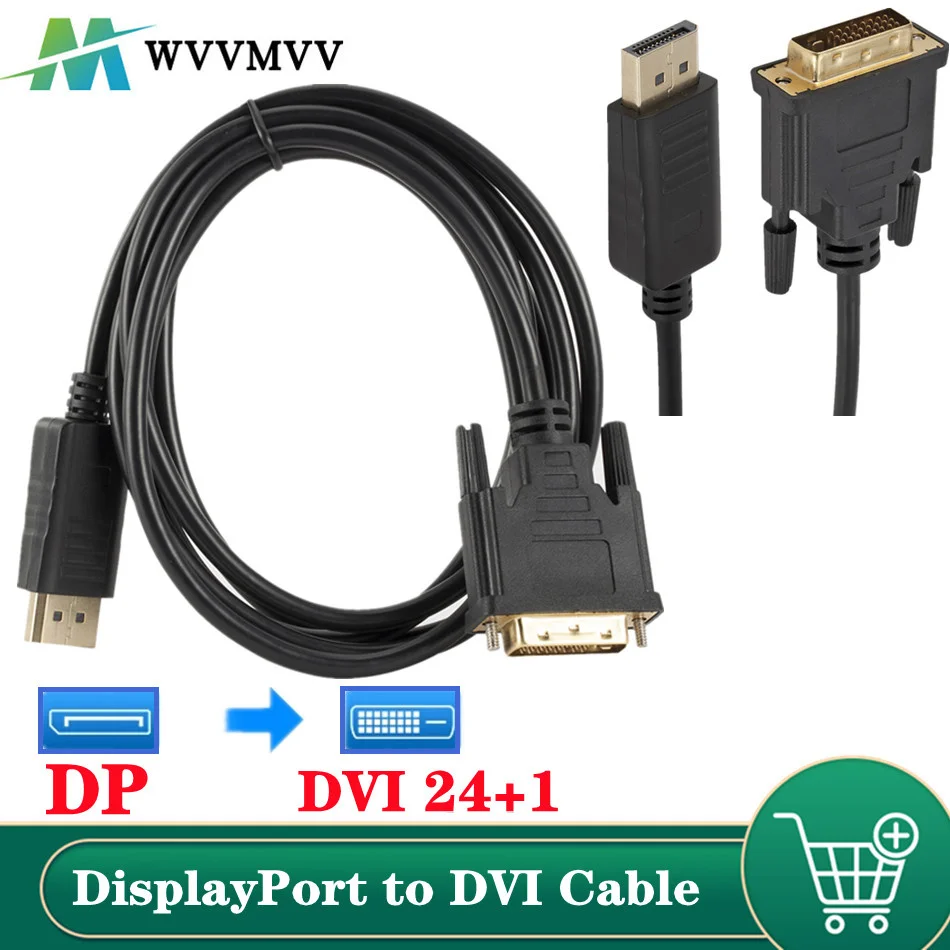 Cable convertidor profesional DP a DVI, puerto de pantalla macho a DVI-D, 24 + 1 Pines, 1,8 M