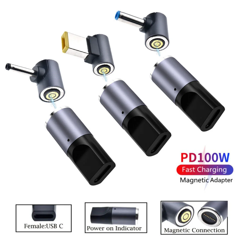 Conector de enchufe magnético de 100W tipo C, a 19 unidades USB C, convertidor de cargador de ordenador portátil para Asus, Hp, Dell, Lenovo, Notebook - imagen 2