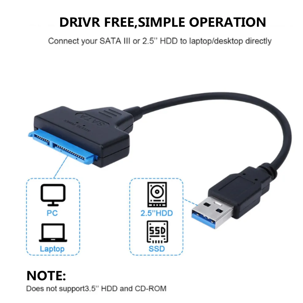 LccKaa-adaptador Sata a USB 3,0 USB 2,0 tipo C, Cable USB 3,0 SATA 3 de hasta 6 Gbps, compatible con disco duro externo SSD HDD de 2,5 pulgadas - imagen 3
