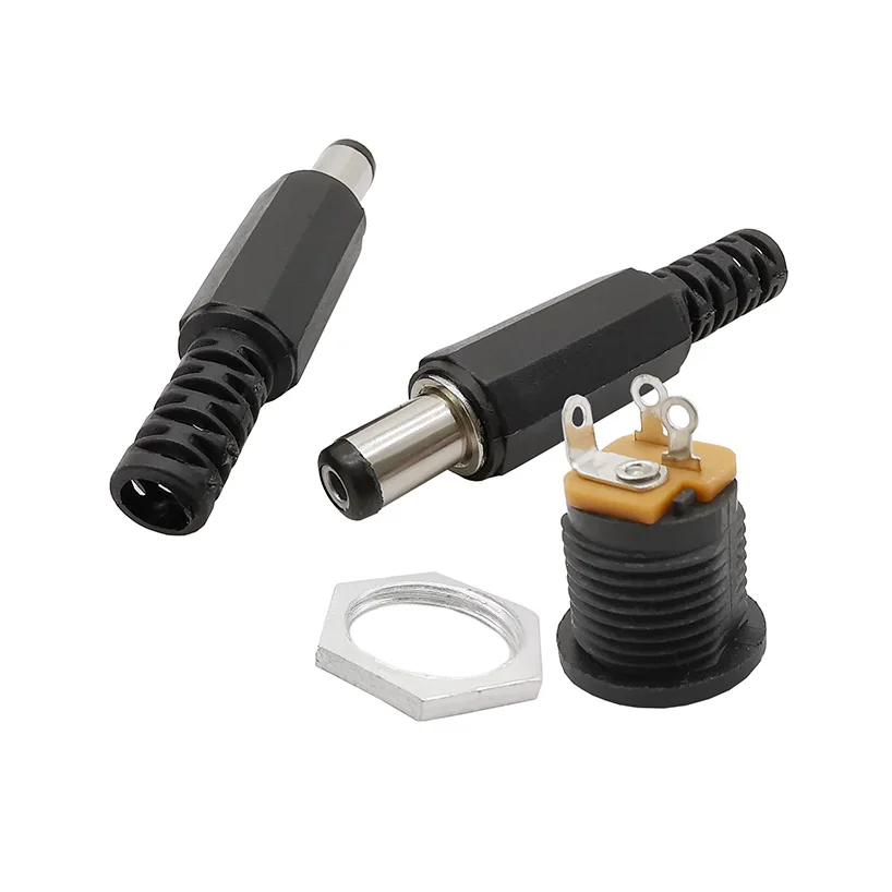 10 Uds (5 pares) 5,5*2,1 MM plástico DC enchufe macho hembra Jack tornillo tuerca conector de montaje en Panel 12V 3A 5,5x2,1 MM DC022 - imagen 4