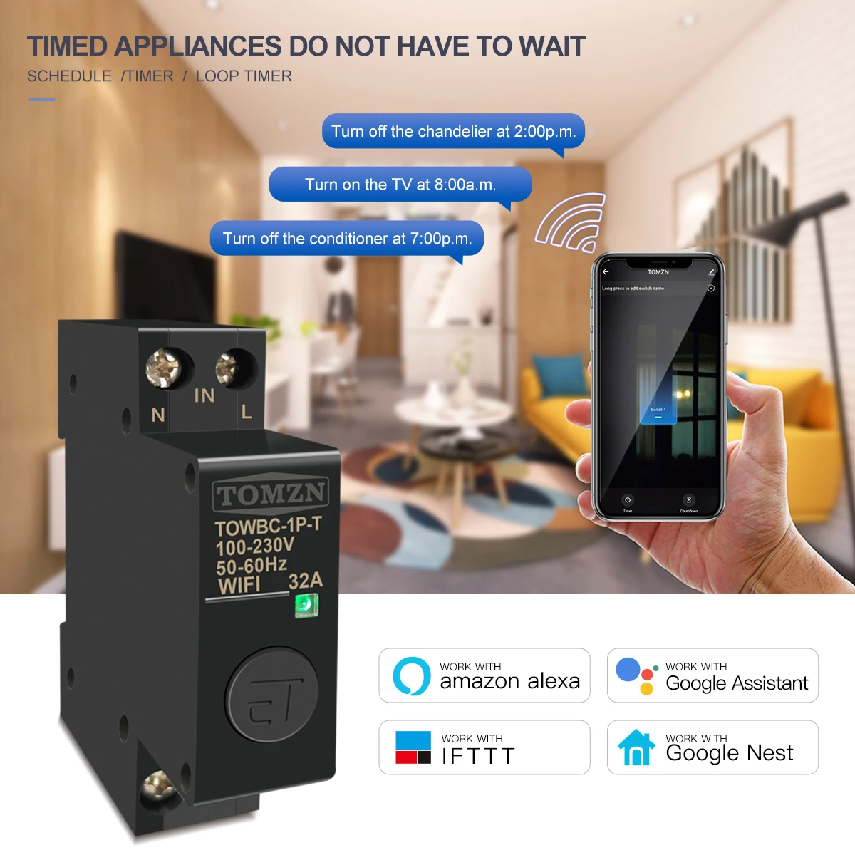 Disyuntor WIFI con carril Din, interruptor inteligente con Control remoto de Smart Life TUYA para hogar inteligente MCB TOMZN Mini TOWBC-4P-T - imagen 2