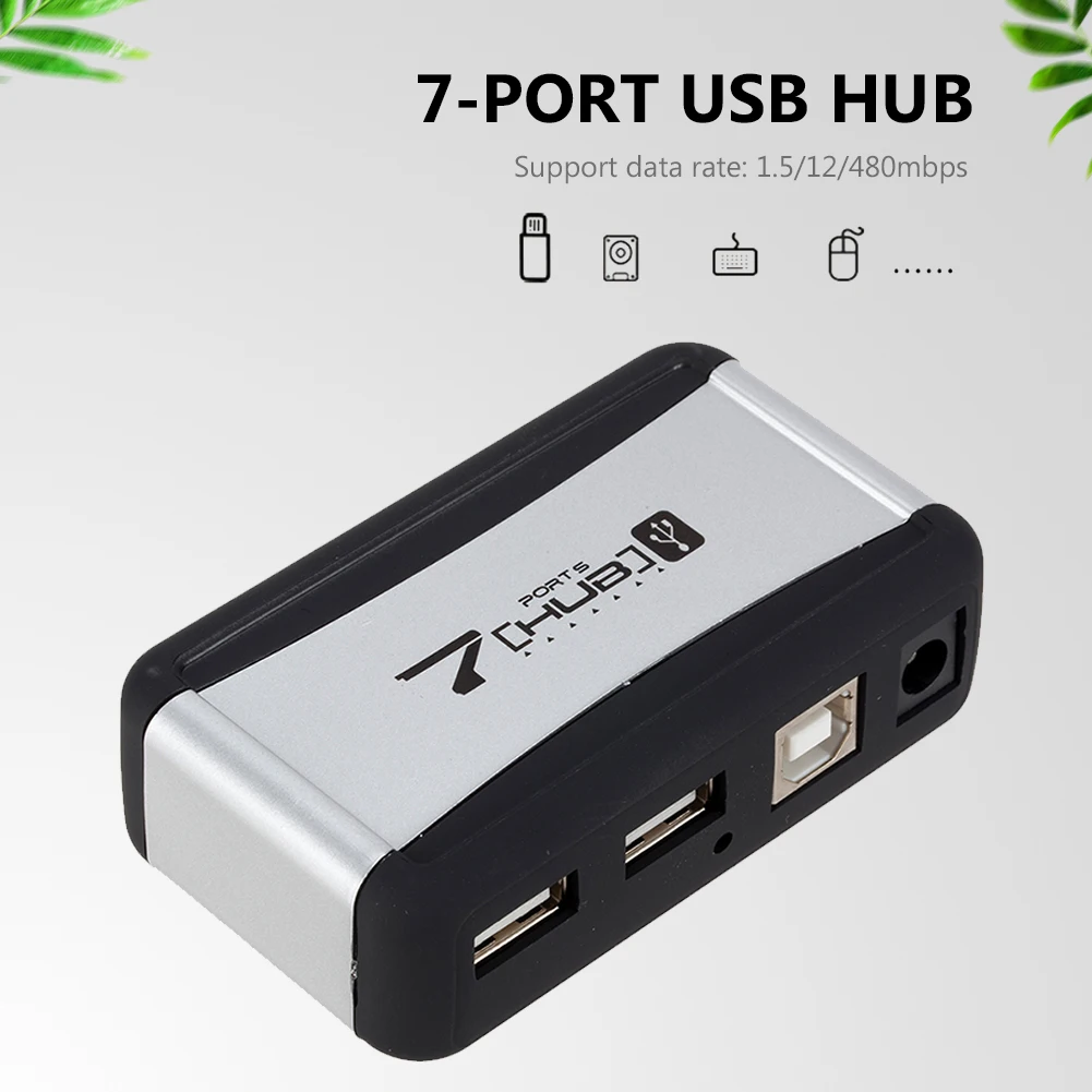 Concentrador de puertos USB 2,0 Vertical, accesorio con adaptador de corriente de 480 Mbps, Multi 7 puertos, para PC y ordenador, UE/EE. UU. - imagen 4