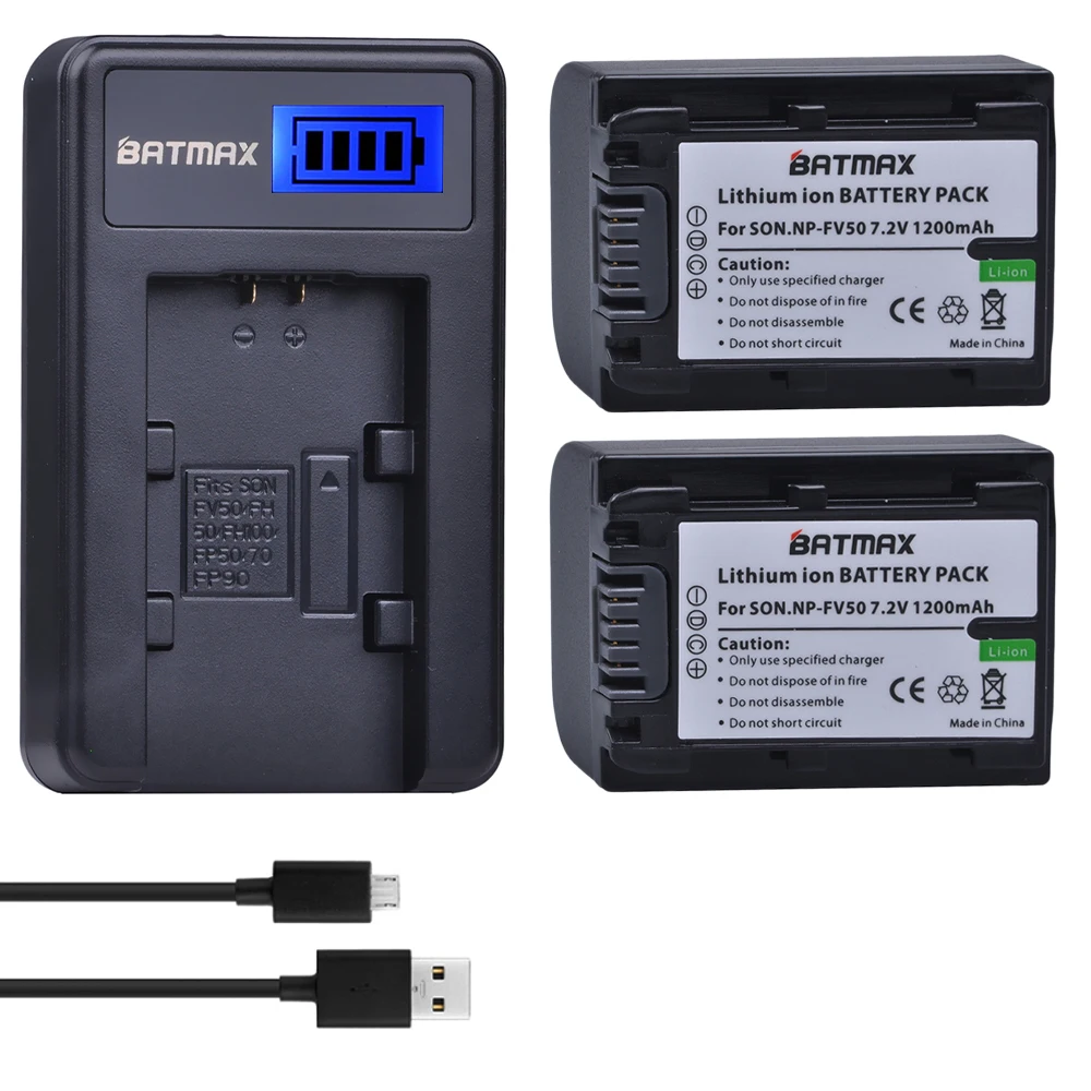Batería Batmax NP-FV50 NP FV50 + cargador USB LCD para SONY HDR CX390 290E PJ510 820E 790E 660E XR260 CX700E PJ50E 30E SR68
