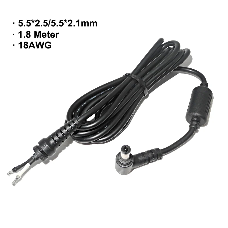 Conector de alimentación para ordenador portátil, adaptador de enchufe de CC de 1,8 M, 5,5x2,5mm, Cable de cargador de 18awg para Asus, Lenovo, cargador de Notebook - imagen 2