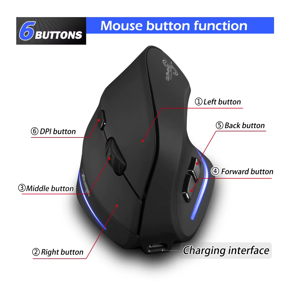 Lefon F35 – Ratón Vertical Inalámbrico Ergonómico 2400 DPI - imagen 3