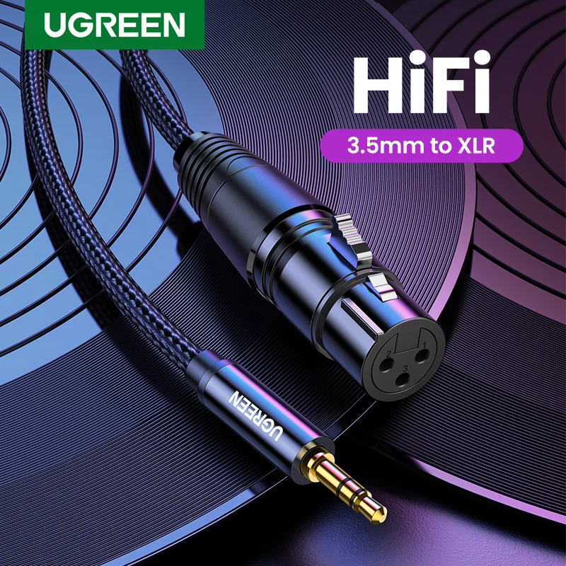 UGREEN-Cable HiFi de Audio XLR a 3,5mm, conector hembra a Mini Jack, Aux Mic, para videocámaras DSLR, cámaras y ordenador