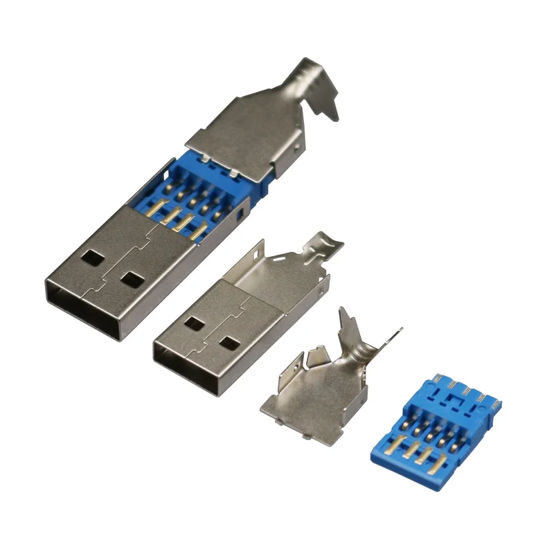 Conector macho USB 3,0, conector 3 en 1 para Cable USB 3,0, 10 unidades por lote
