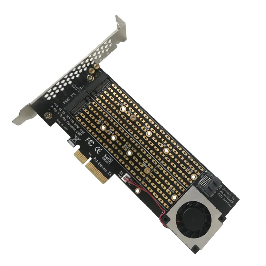Adaptador M.2 para NVMe SSD para NGFF, Cable SATA a PCIE3.0 X4 4X, llave M, B, tarjeta de puerto Dual, PCI-E3.0 con enfriador de ventilador - imagen 3
