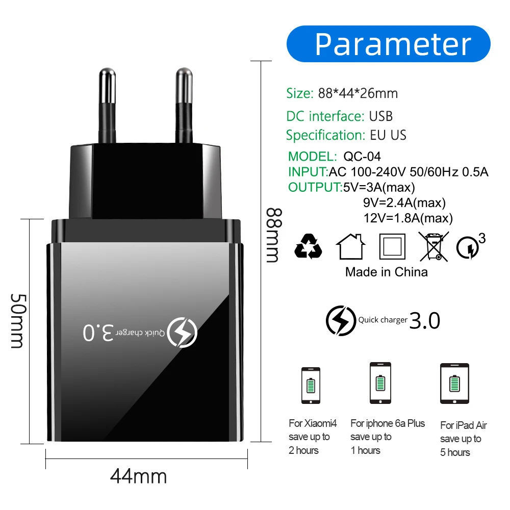 ANMONE-Adaptador de 4 puertos QC 3,0, Cargador rápido de pared para teléfono móvil, enchufe europeo, adaptador de viaje para iPhone, Samsung y Huawei - imagen 3