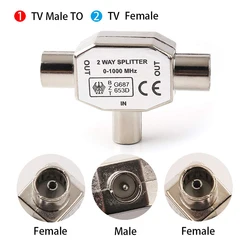 Divisor Coaxial 1 a 2 para Antena TV – Tipo F Macho Hembra
