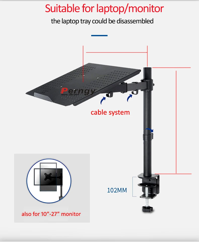 DL-MD10LP soporte para ordenador portátil de 400MM de altura ajustable, bandeja giratoria Universal para ordenador portátil, soporte de escritorio para monitor, soporte para Noteboo de 10-15 pulgadas - imagen 3