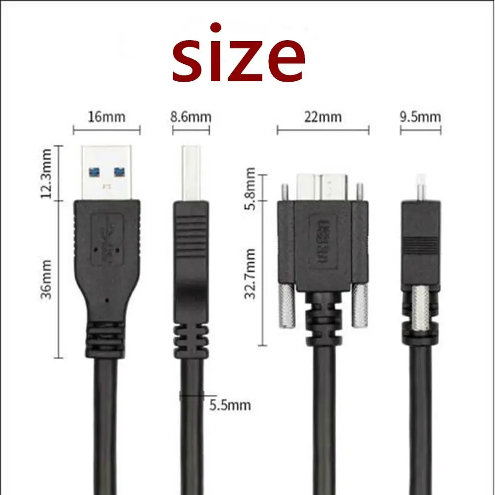 90 grados derecho, izquierdo, arriba y abajo en ángulo Micro B USB 3,0 bloqueo tornillo montaje a USB 3,0 USB3.0 tipo A cable de datos macho 1,2 m 3m 5m - imagen 5