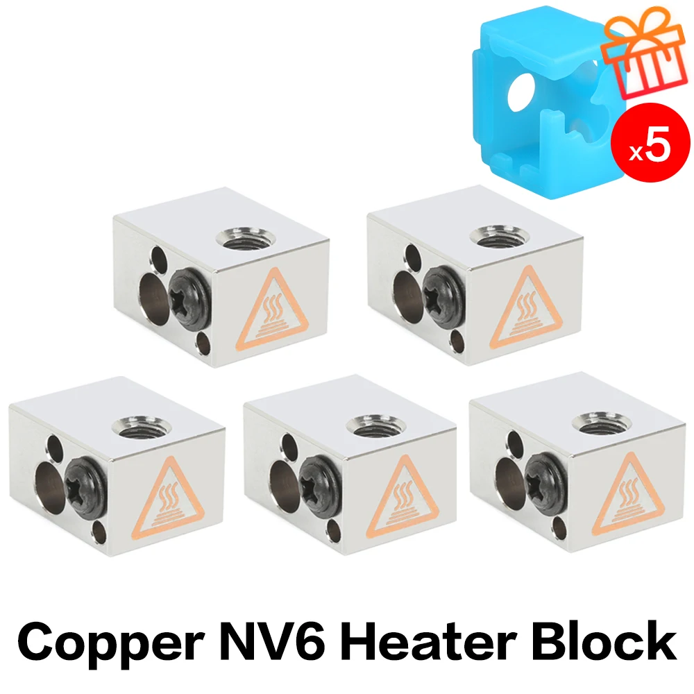 XCR-piezas de impresora 3D, 5/10 piezas, bloque de calentamiento de cobre BP6 NV6, bloque calentador de volcán PT100 para E3D V6, boquillas de Hotend, extrusora Titan - imagen 4