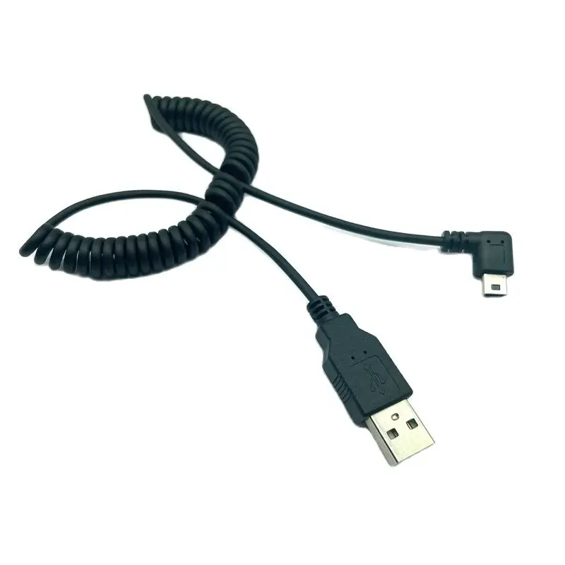 1 unidad USB 2,0 A macho a Mini USB 5 pines en ángulo recto 90 grados Cable adaptador en espiral Cable de 5 pies para reproductores MP3 cámaras digitales - imagen 2