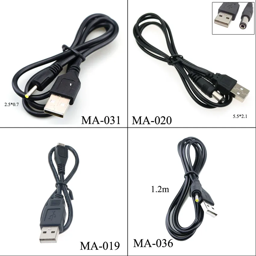 Conector de Cable de alimentación con puerto USB, conector de 2,0x0,6mm, 2,5x0,7mm, 3,5x1,35mm, 4,0x1,7mm, 5,5x2,1mm, 5V DC, 1 piezas