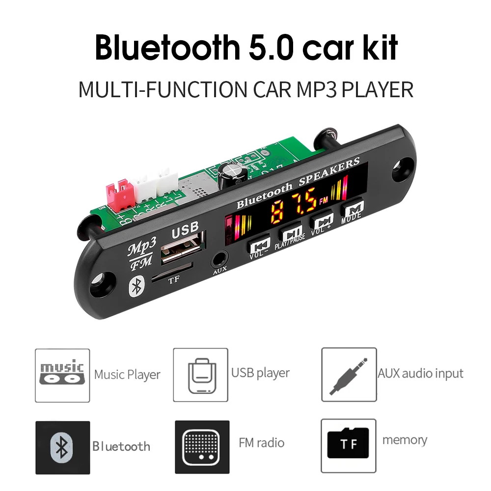 Amplificador estéreo de 2x25W, 12V, 50W, módulo de Radio FM para coche, estéreo, Bluetooth 5,0, reproductor de MP3, placa decodificadora, compatible con grabadoras TF USB AUX - imagen 3