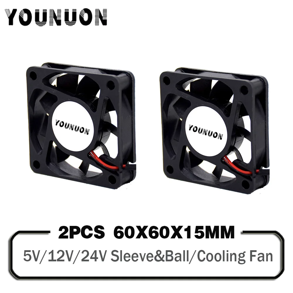 Ventilador de refrigeración de escape de CC sin escobillas, 2 pines, 6015, 5V, 12V, 24V, 6cm, 60mm, 60x60x15mm, Enfriador de equipo, 2 piezas