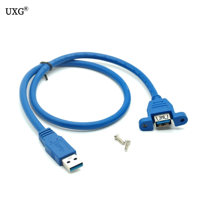 Cable de extensión USB 3,0 macho a hembra para ordenador, adaptador de conector de bloqueo de tornillo de montaje en Panel, negro, con tornillos - imagen 4