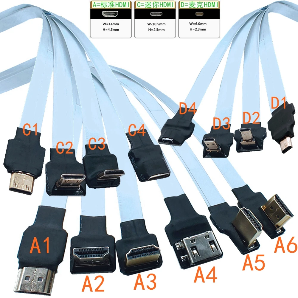 FPV HD tipo A Stecker arriba abajo Abgewinkelt 90 Grad Zu HDMI-kompatiblen HDTV FPC Flach Kabel Für Kamera TV multicóptero Luftaufnahme - imagen 3