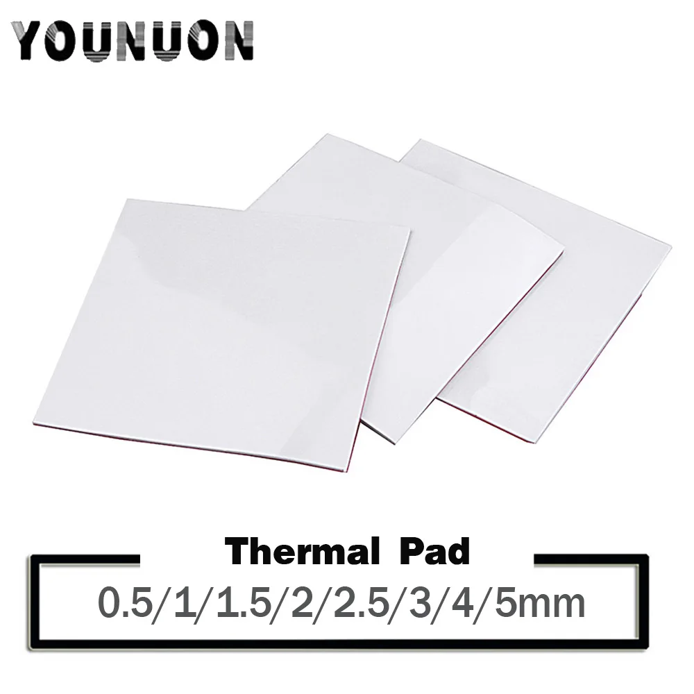 YOUNUON-almohadilla térmica sin tichks para CPU, almohadilla térmica de silicona conductora de refrigeración, 100x100mm, 0,5mm, 1mm, 1,5mm, 2mm, 3mm, 4mm, 5mm
