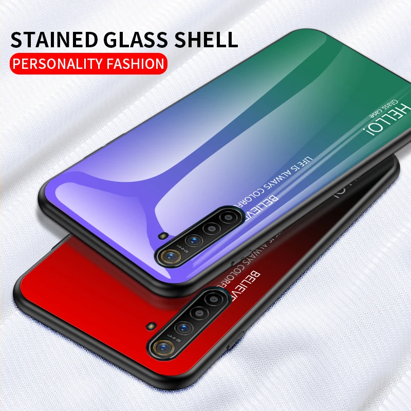 Para OPPO Realme XT X2 1 2 3 5 Pro C2 funda trasera degradada de vidrio templado para oppo reno 10X Zoom 2Z ACE A5 A9 2020 F11 - imagen 2