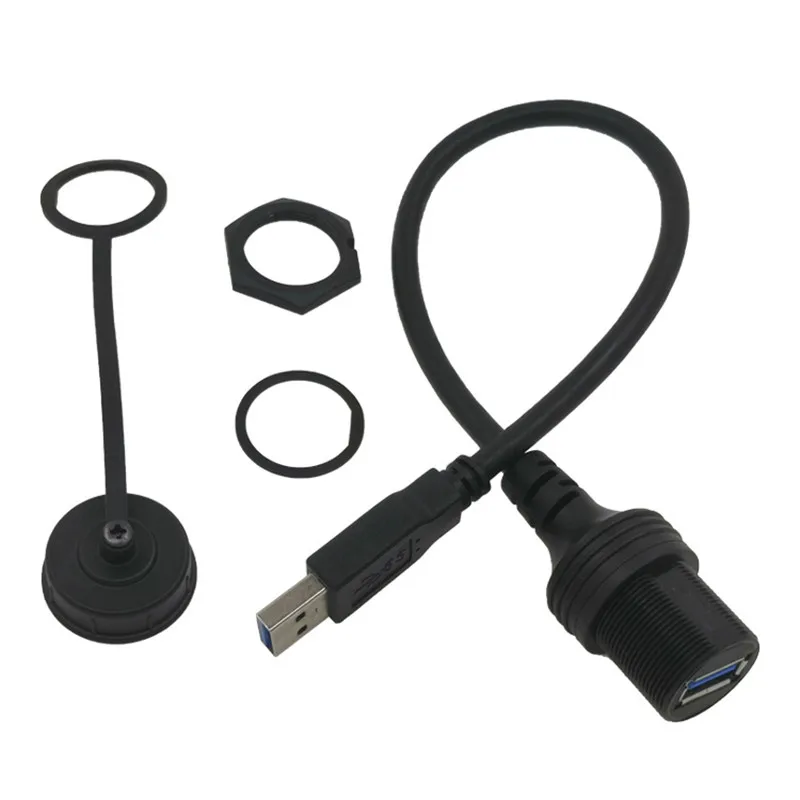 Panel de tablero de extensión auxiliar USB 3,0, Cable de montaje empotrado impermeable para coche, barco y motocicleta, 30cm - imagen 4