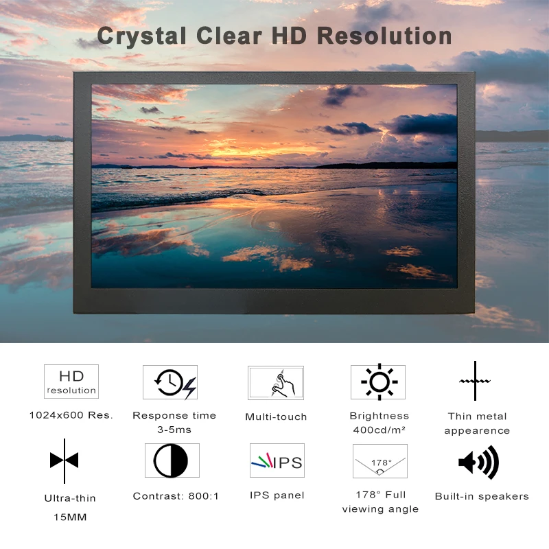 LESOWN pantalla táctil ancha 7 10,1 pulgadas Monitor de ordenador portátil IPS 1024x600 pantalla pequeña HDMI extendida para Raspberry Pi - imagen 4
