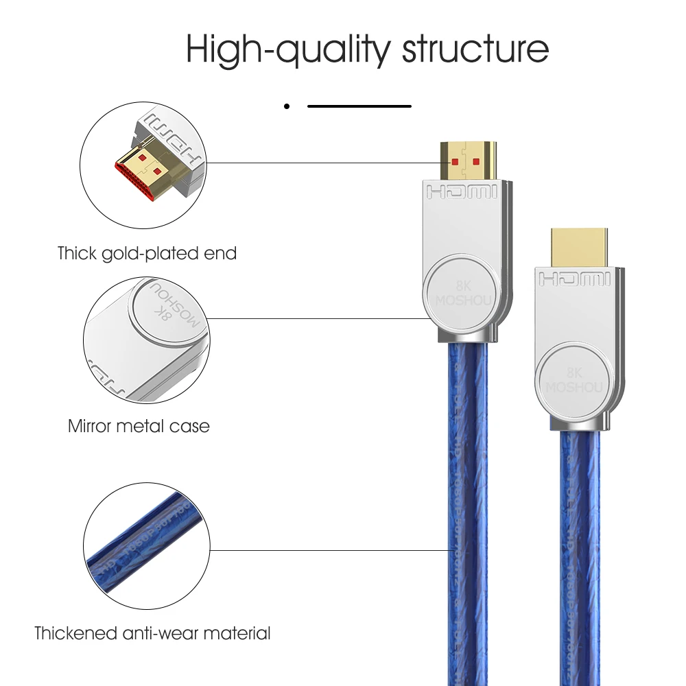 Cables compatibles con HDMI, amplificador 2,1, 8K, 60Hz, 4K, 120Hz, HDR, 4:4:4, UHD, 48gbps, arco HIFI, 12 bits, 7680 4320 X, con Audio y vídeo - imagen 4
