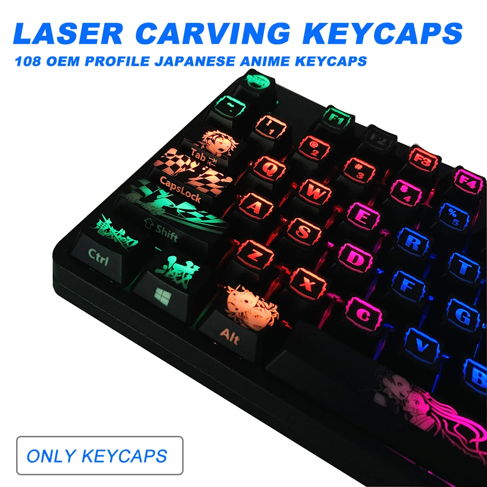 Teclas de Anime japonés Demon Slayer para teclado mecánico Cherry Mx Gateron Kailh, 108 PBT, sublimación de tinte, perfil OEM