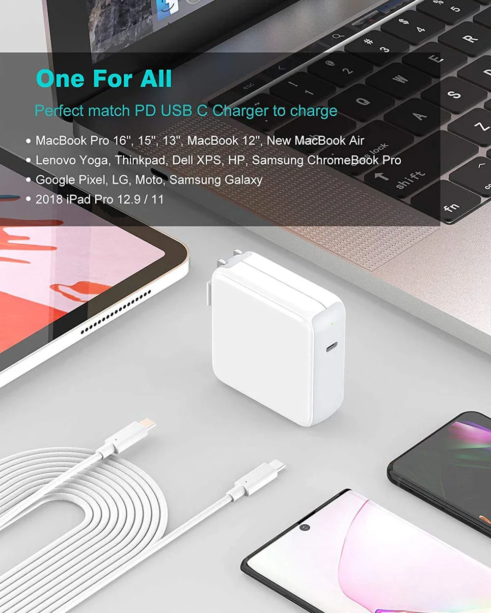 Cable de carga rápida USB C a USB C, Cable tipo C a tipo C 60W/3.1A 100W 5A para Galaxy S21/20+ Note 20, MacBook Air/Pro IPad Pro - imagen 2