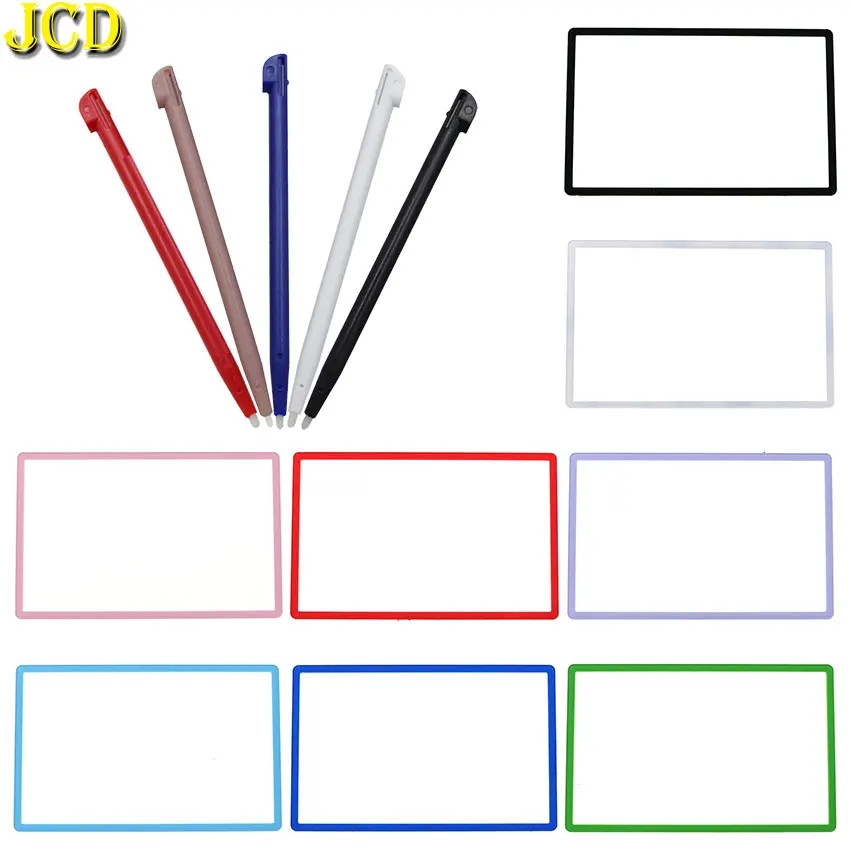 JCD lente de pantalla LCD superior cubierta de plástico y lápiz óptico táctil para pieza de reparación Nintend 2DS