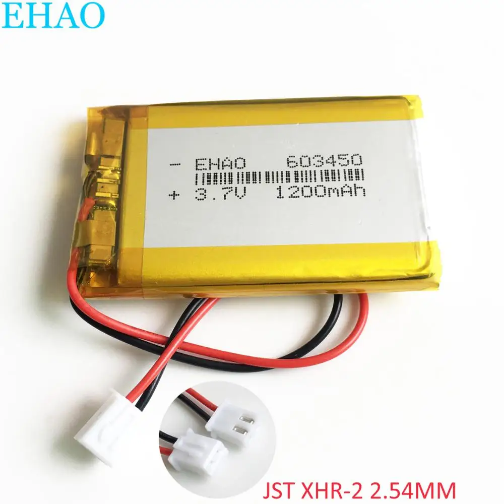 EHAO 603450 3,7 V 1200mAh batería recargable LiPo de polímero de litio + conector JST XH de 2,54mm de 2 pines para GPS DVD grabadora de libros electrónicos