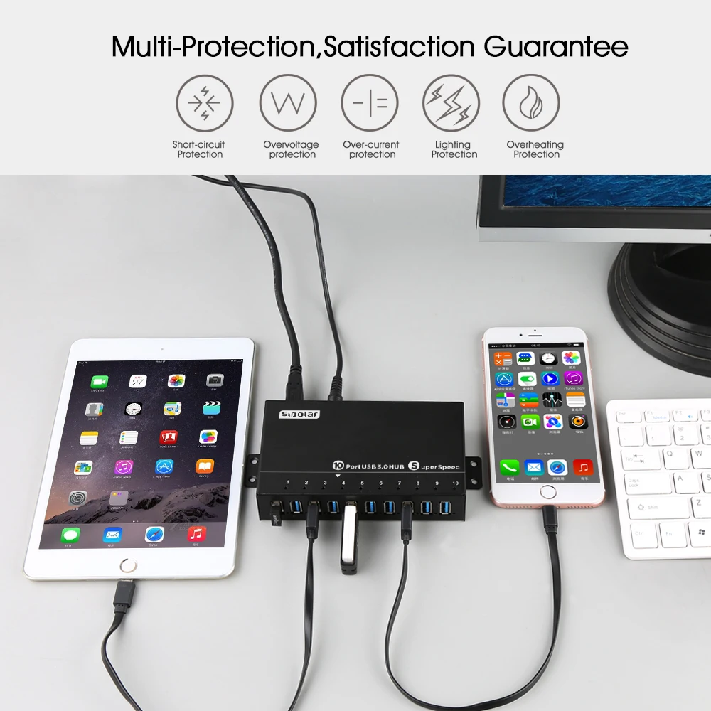 Sipolar A-103 Hub USB 3.0 Ultra Alta Velocidad Cargador Multipuerto - imagen 2