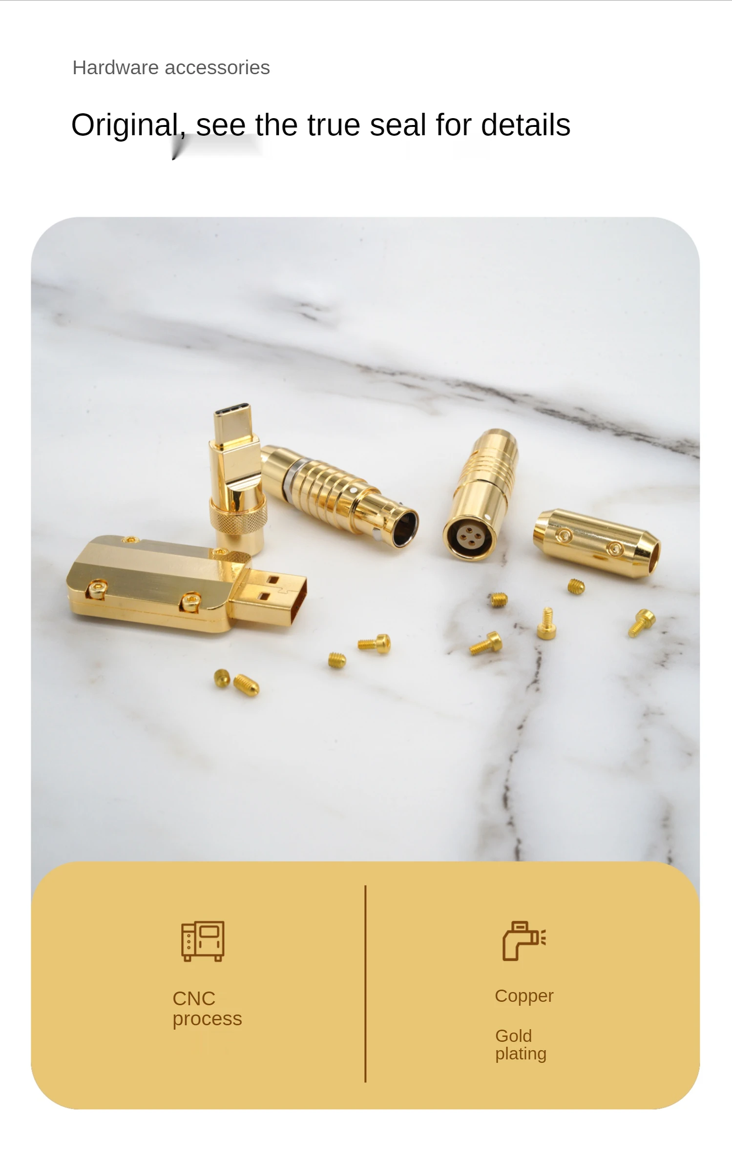 Una imagen del hardware de color dorado con una descripción del proceso de hacerla