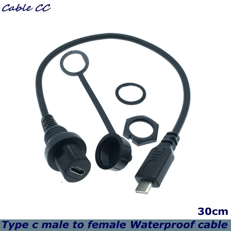 Cable de extensión de conector a prueba de agua, Cable impermeable IP67 tipo c 3,1 IP 67 macho a hembra, montaje en Panel, 30cm, USB-C